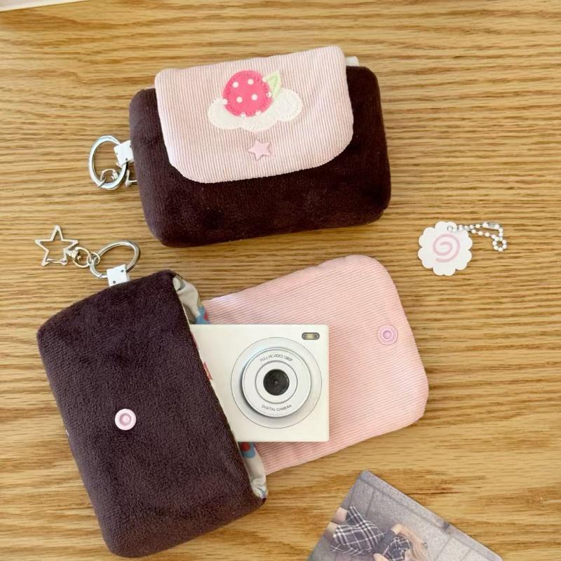 Kawaii Cartoon Strawberry Coin Purse Double Layer Durable Fabric Card Holder Mini Bag for Kids Party Favors