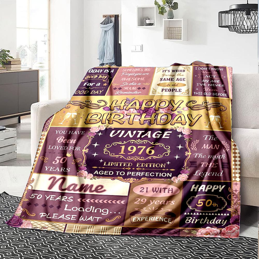 Happy 50Th Birthday Blanket Customize Your Name Warmthful Decor Perfect For Sofa Couch Office Bed Picnics For All Occasions Stylish Decor Perfect Gift