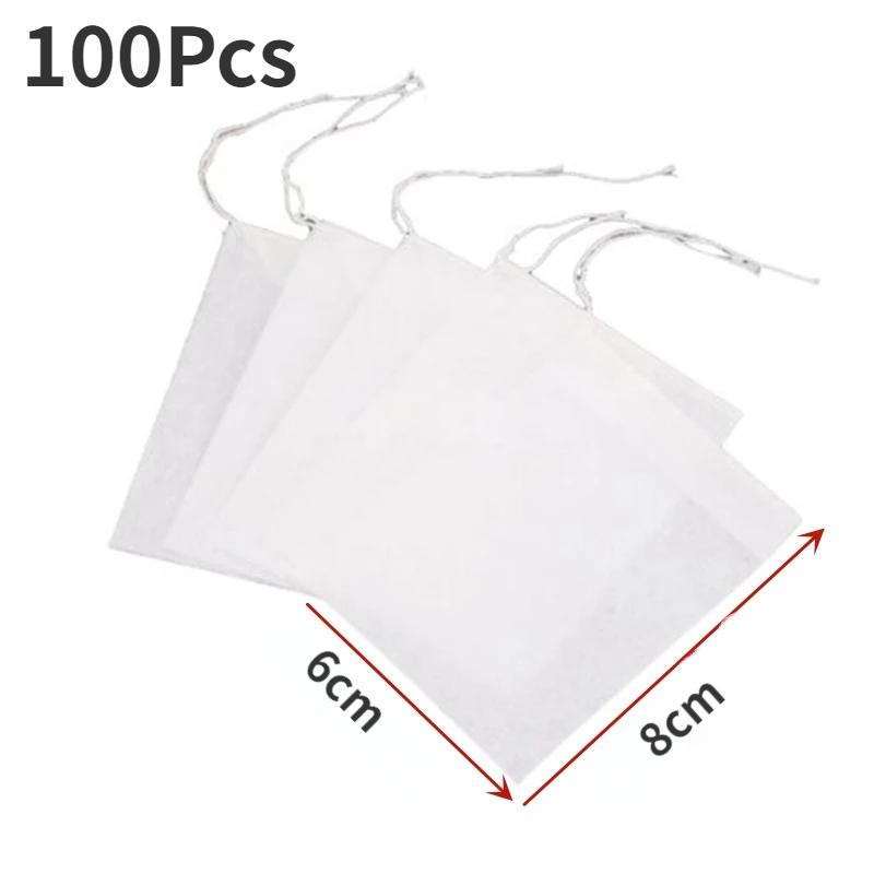 100pcs/pack Disposable Non-Woven Tea Infusers 8*10cm Filter Tea Bag Soup Chinese Medicine Herbs Cotton Yarn Cloth Bag Teaware