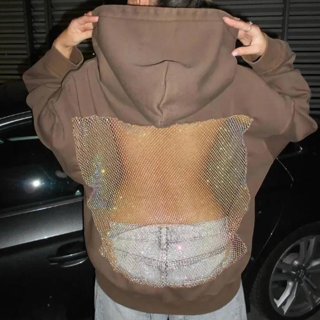 Hohlstrick-Kapuzenpullover für Damen Sexy Transparenter Pullover Leichte Langarm-Sweatshirt Trendiger Lässiger Streetwear-Look