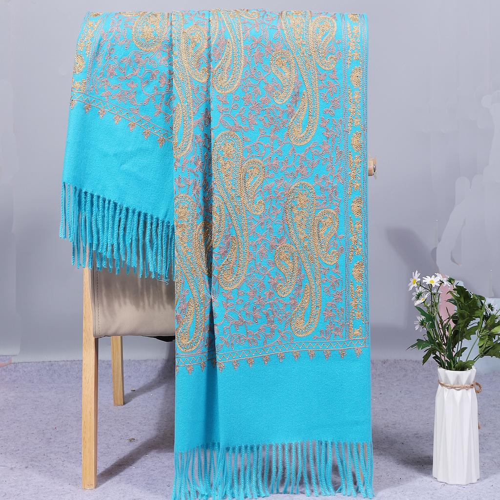 Nepal Embroidered Cashew Flower Ethnic Style Scarf for Women, Autumn and Winter Wedding Banquet Thickened Cheongsam Shawl for Scenic Areas