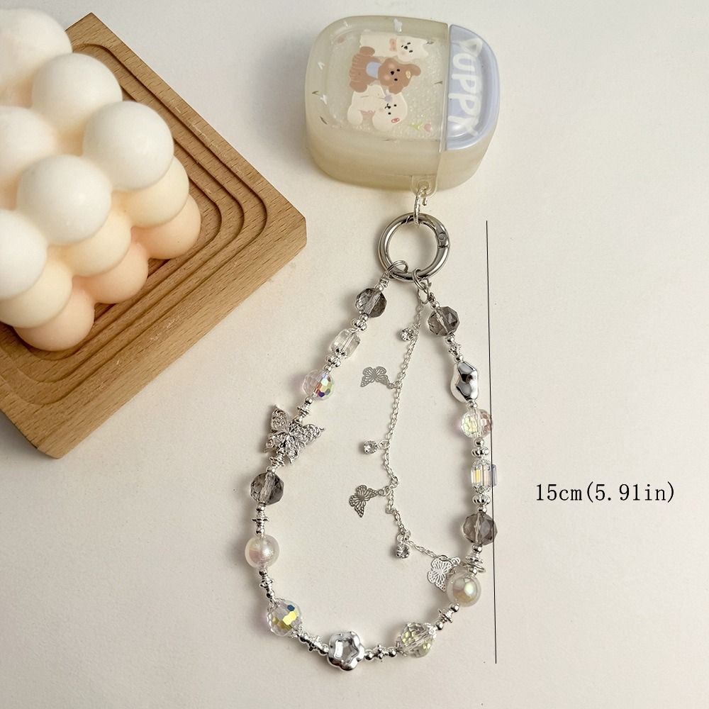 Acrylic Y2K Phone Charm Strap Bowknot Love Heart Beaded Chain Butterfly Phone Chain  Jewelry Gift
