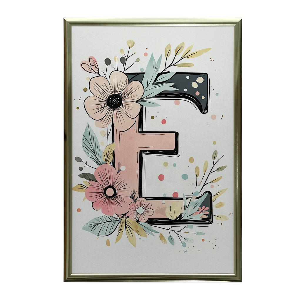 Plakat Kwiatowa Litera E Plakat Kwiatowa Litera E, 70X100 Cm, Rama Drewniana Jasny Dąb, Papier Matowy 230 Gsm