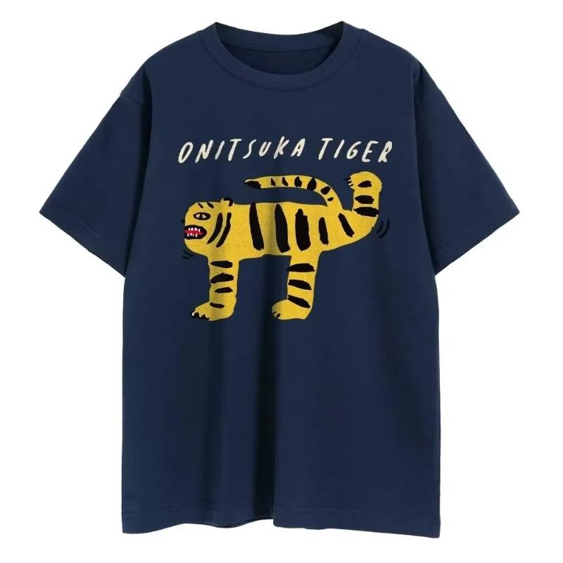 Onitsuka Tiger Cartoon T-shirt Printed Harajuku Funny T-shirt Oversized Y2k Graphic 100% Cotton Men and Women Casual Top T-shirt