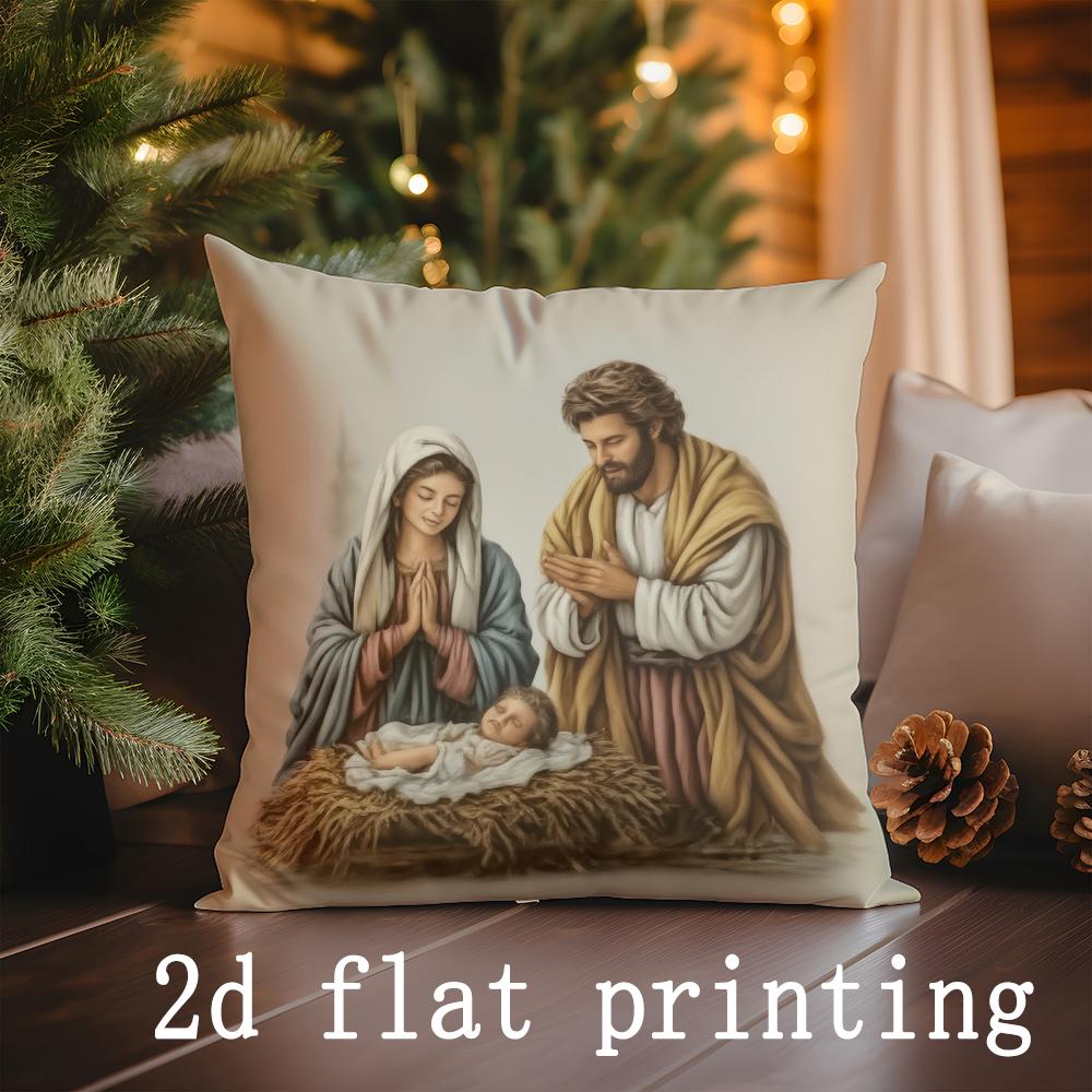 Home Decor Christmas-themed Nativity & Snowflake Pillow Covers Pattern Cushion Cover Suitable for Sofa Bedroom Car Pillow Cover
