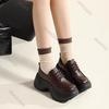 Fashion Retro Thick Bottom Heightening Mary Jane Shoes Spring Autumn Women Lace Up Chunky High Heeled Loafers Black Brown Fashion Pumps