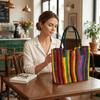  Colorful Striped Tote Bag Casual Large Capacity Shoulder Handbag for Daily Use