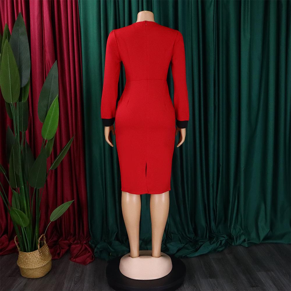 YYFS Women's Fashion Spring Fall Solid Color Print Long Sleeve O-Neck High Waist Casual Dresses