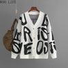 Women Letter Print Cardigan Knit Button Down Long Sleeve Open Front Sweater New Fall Winter Fashion
