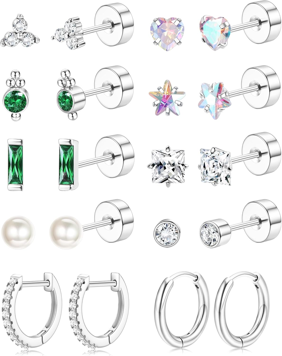

Bobisty 10 Pairs Hypoallergenic Earrings For Women Stainless Steel Flat Back Cartilage Earring Sets for Multiple Piercing