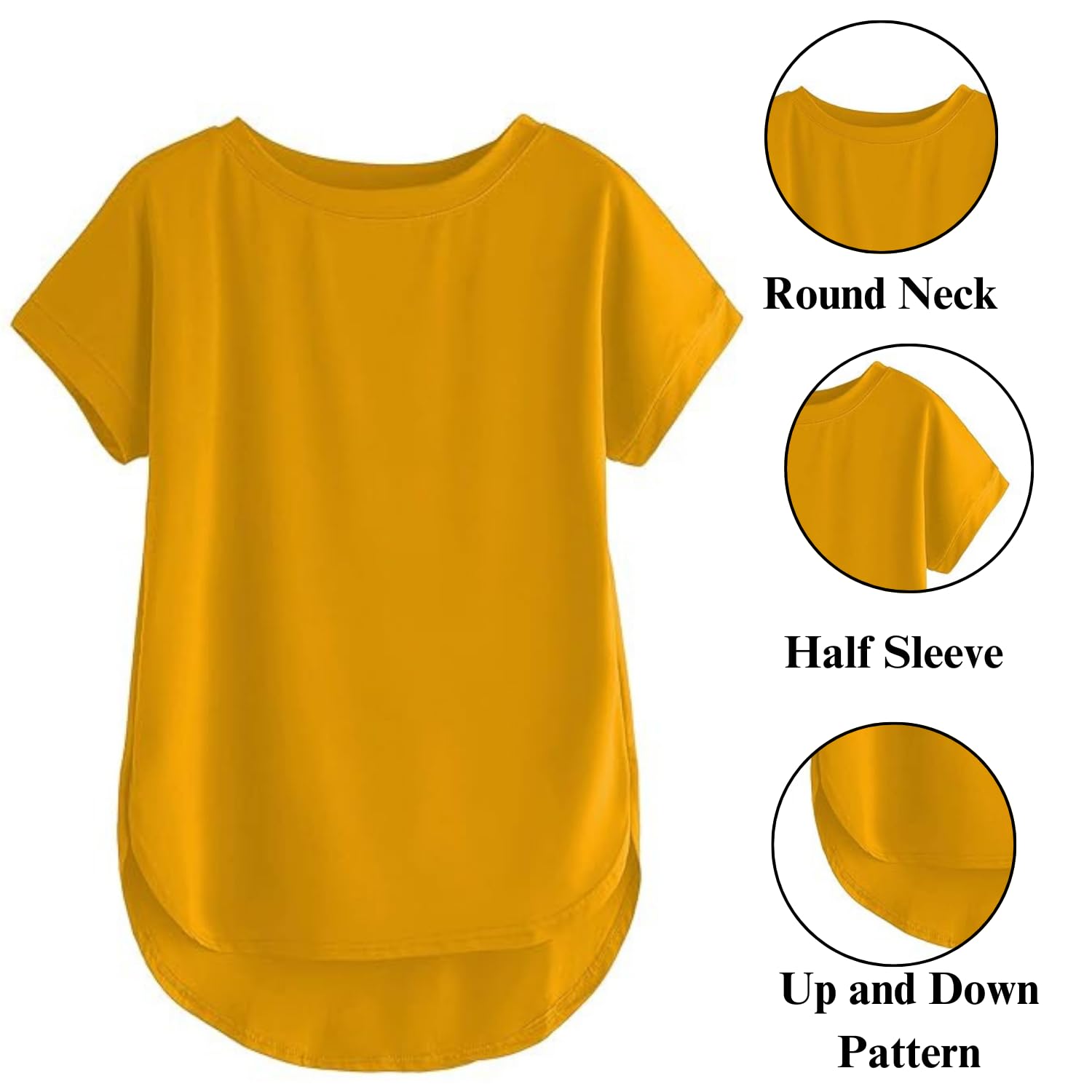 Fabricorn Women s Yellow Solid Regular Fit Short Sleeve Casual T-Shirt, Small Size S