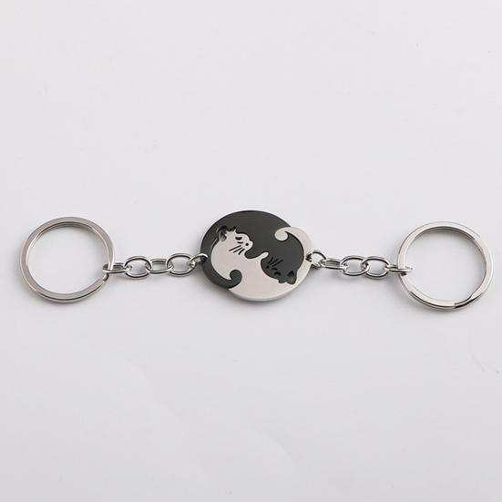 Keychain Heart Matching Cat Design Titanium Steel Keychain Pendant Bright Color Key Holder Bags Cars Wallets Accessories