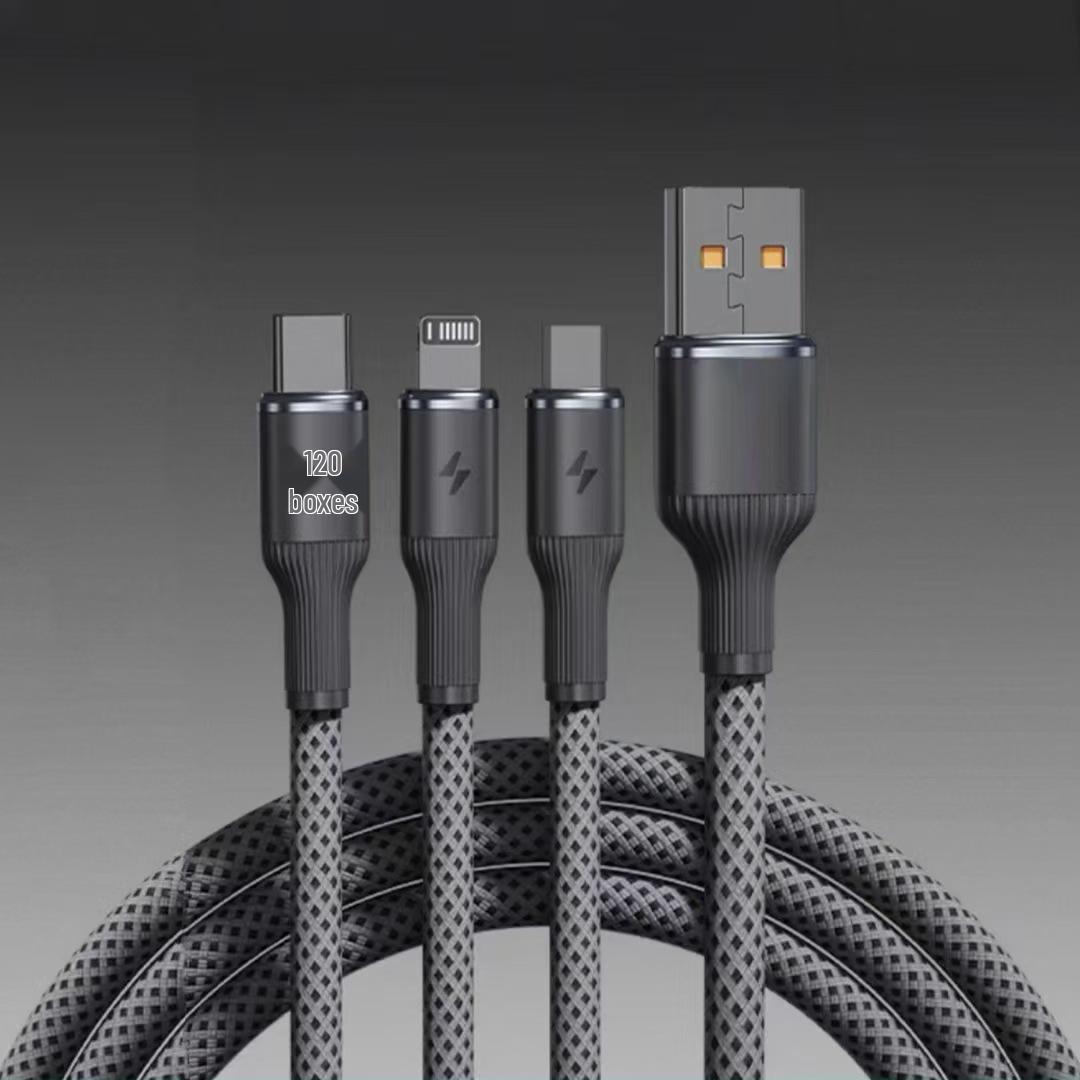 120W Gold-Braided 3-in-1 Super Fast Charging Cable | Apple MFI & Type-C Compatible
