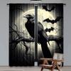 2Pcs Halloween Raven Curtain Scary Crow Full Moon Night Black Bat Spooky Misty Forest Decor Curtains Suitable For Living Room