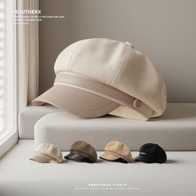 Big Head Woolen Hat Women's Retro British Style Octagonal Hat Korean Style Duck Bill Newsboy Hat Casual All Match Painter Hat