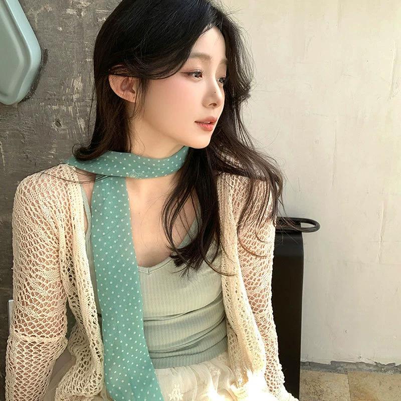 Polka Dots Chiffon Transparent Breathable Sunscreen Shawl Female Summer Thin Long Beach Towel Sun Silk Scarf