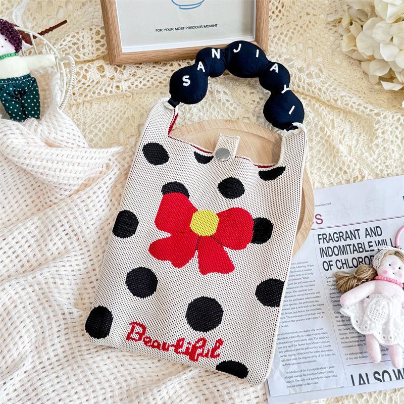 Ins Original Knitted Mobile Phone Bag, Convenient Storage, Student Cute Cartoon Messenger Bag