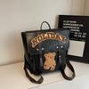 Retro Backpack Women Letter Bear Print Commuter Bag Large Capacity Student School Bag