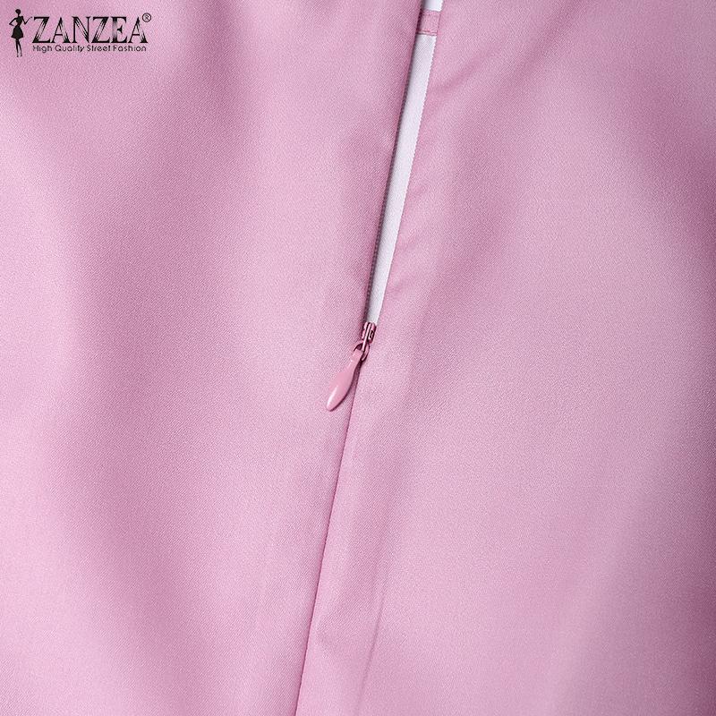 ZANZEA Women Summer Round Neck Short Sleeve Casual Patchwork Print Dress