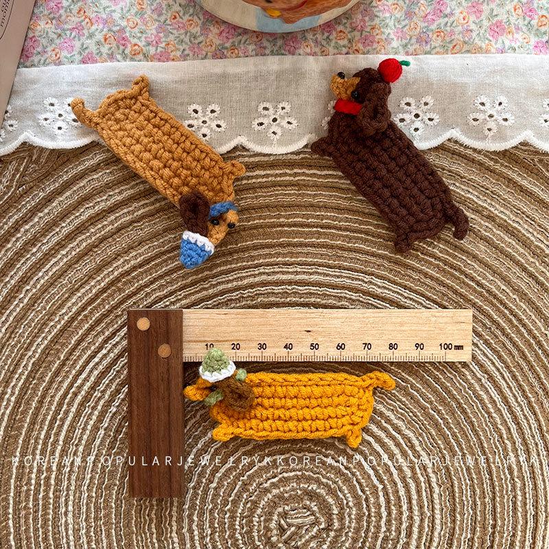 Korean Handmade Dachshund Knit Hair Clip for Children - Cute Cartoon BB Side Bang Accessory