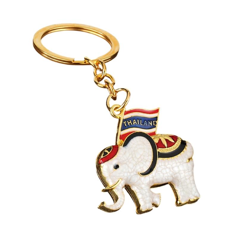 Cute Elephant Keychain With Celebration Flag Thai Inspired Designs Keyring Perfect For Travel Souvenir And Gift белый