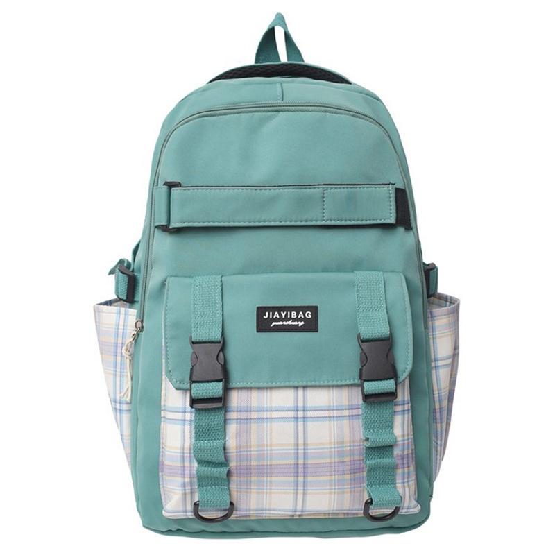 IELGY japanese plaid backpack female class simple casual girl large-capacity high-quality zipper schoolbag
