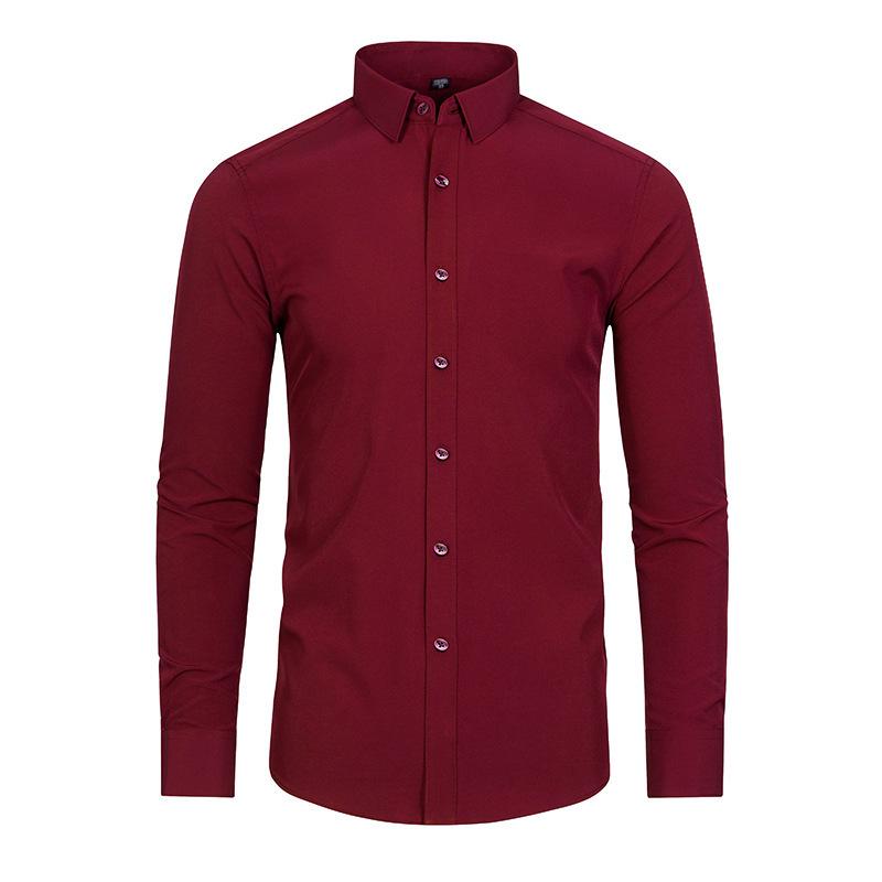 Camisa Social Masculina de Manga Longa Elástica Não Amassa - Cor Sólida