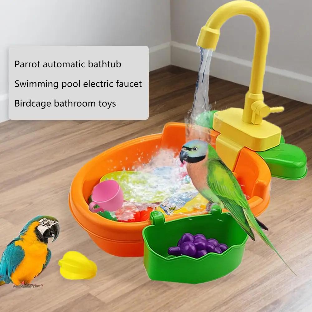Swimming Pool Faucet Parrot Bath Shower Water Dispenser Bird Cage Bathroom Parrot Toy New Bird Feeder Automatic Parrot Bath Tub