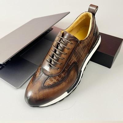 British Style Round Head Lightweight Handmade Vintage Leather Sports Casual Leather Shoes for Men Lace-ups A38