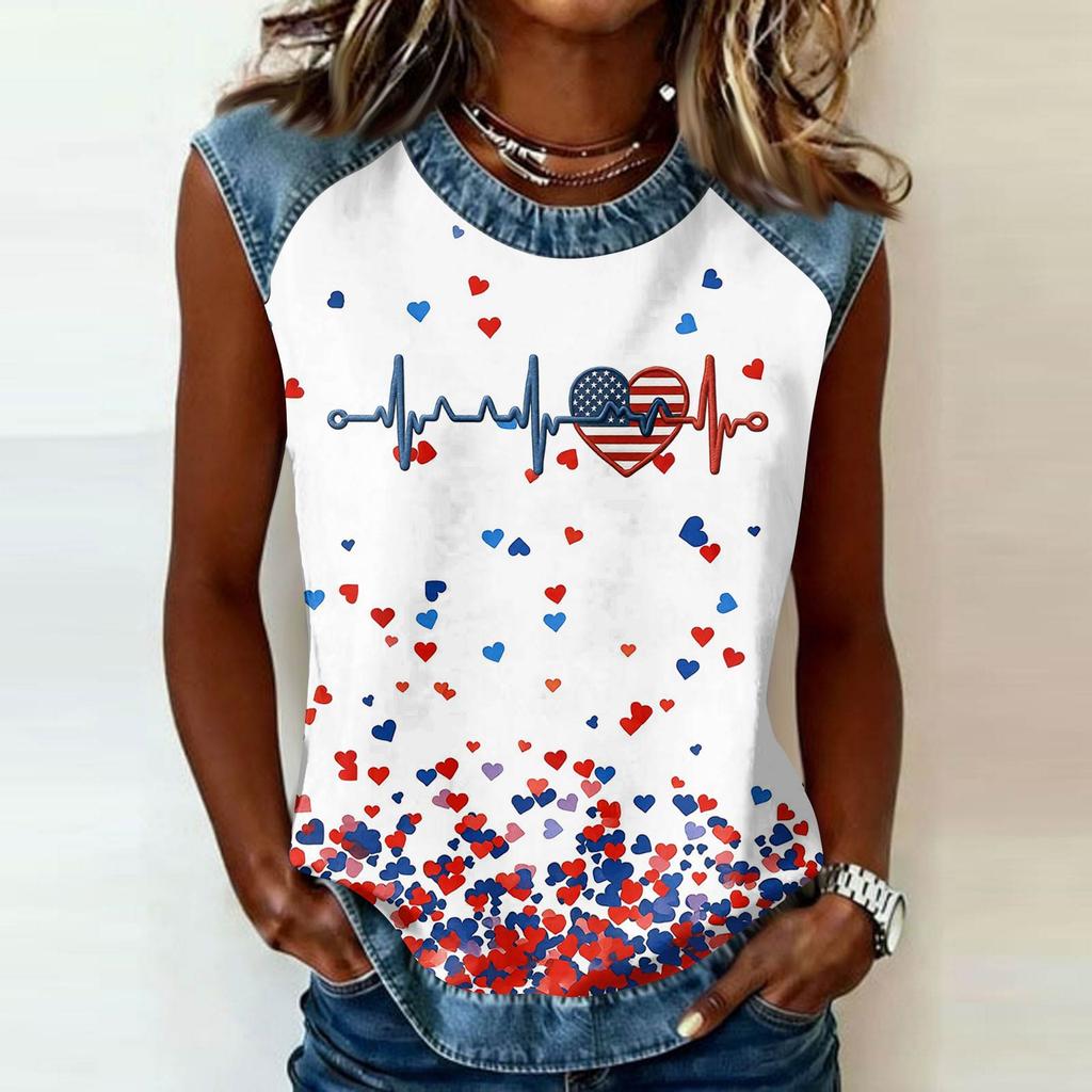 Women's Casual Sleeveless Pullover Top Crew Neck Tank Shirt 250th Anniversary Graphic Print Sleeveless Tee for Summer