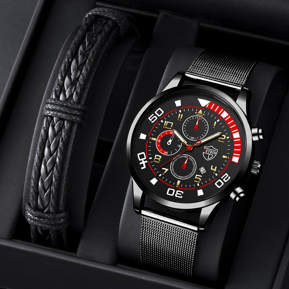 Stainless Steel Milan Mesh Strap Watch Men'S Fashion Luminous Calendar Quartz Watch