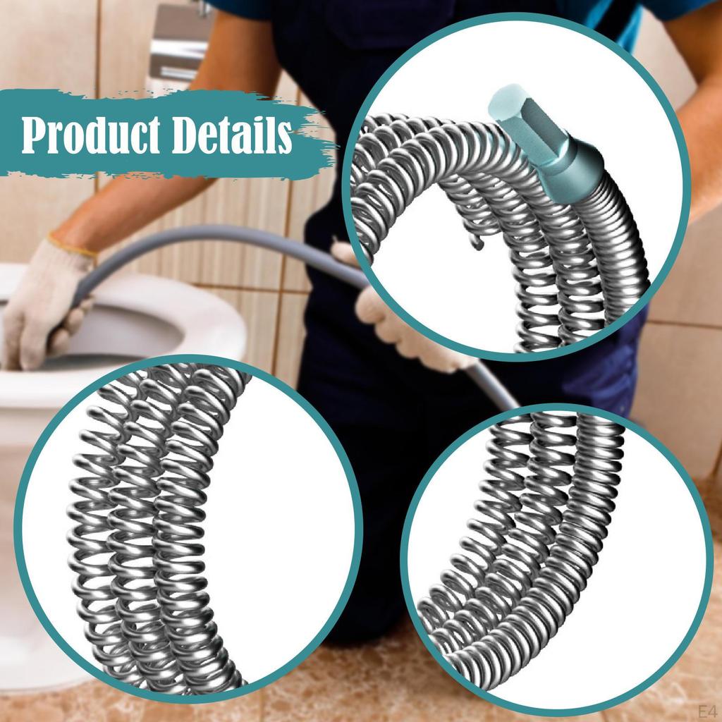 Drain Snake Cable Plumbing Clog Remover Attachment Steel Auger Sink Unclogging Tool for
