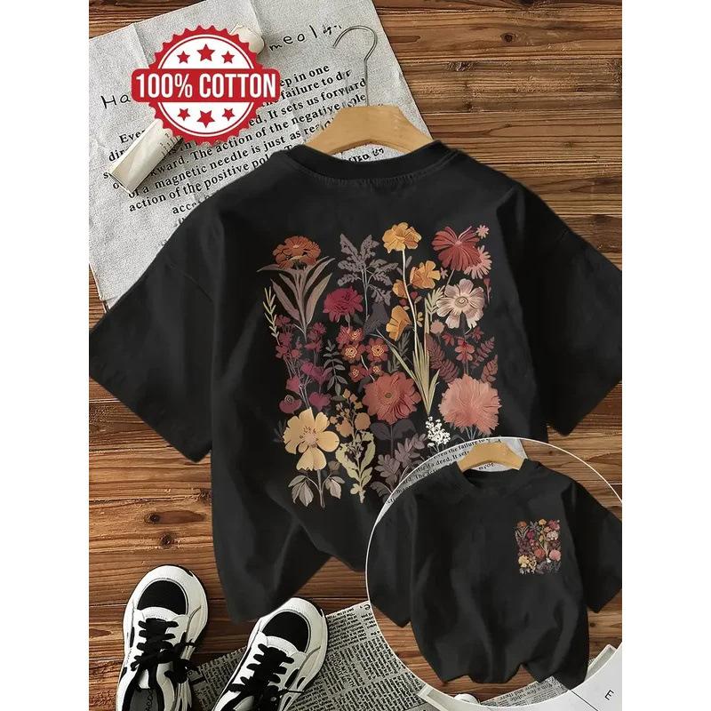 

Summer Flower 100% Cotton Y2k T-Shirt Female Funny T-shirt XS чёрный