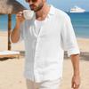 Men's Linen Long Sleeve Shirt Turn Down Collar Relaxed Fit Breathable Beach Casual Shirt