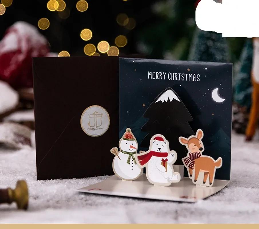 6/1PC 3D Christmas Pop-up Card Santa Snowman Xmas Greeting Cards New Year Decoration Party Invitations Gift Friends Postcard