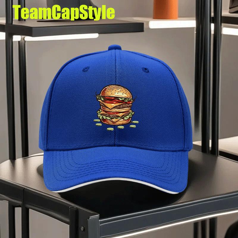 Doppel-Cheeseburger-Print Baseballkappe Polyester Outdoor Verstellbare Snapback-Mütze Unisex Lässig Geschenk