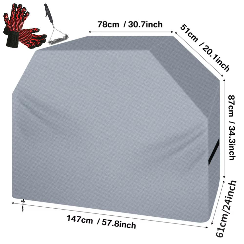 Grill Cover Waterproof Heavy Duty BBQ Covers with Cleaning Brush & Barbecue Gloves Burner Gas BBQ Covers Outdoor Barbecue Cover