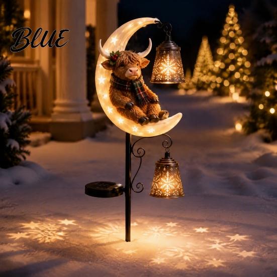 Dekoratif Dış Mekan Bahçe Figürleri Highland İneği Ay Güneş Işığı Noel Metal Aile İçin Benzersiz Hediyeler Kazıklı Güçlü Dış Mekan Avlu Çim