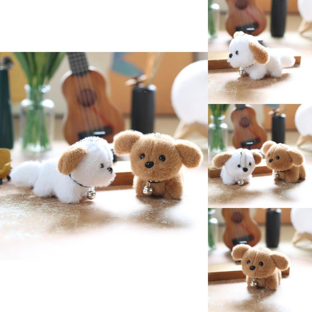 Short Plush Wagging Tail Dog Keychain Stuffed Animal Toy For Kids Backpack Bag Charm Decor