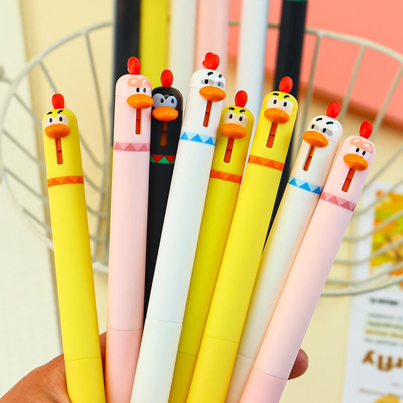 4 szt. Długopis do pisania, Uroczy i zabawny styl Długopis Kreatywny obrotowy długopis żelowy Kurczak wciskany długopis żelowy 0,5 mm Czarny Artykuły biurowe