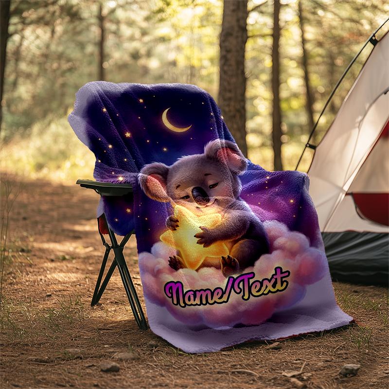 1PC Custom Name Koala Dreams Moonlight outdooor Flannel blankets Throw Blanket All-Season Throw Gift Bedspread for Couch, Bed, Camping Holiday Birthda