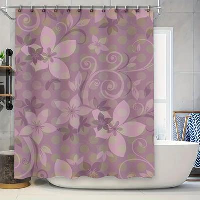 Beautiful Purple Floral Shower Curtain with Polka Dots 180 Cm Long Rectangular Bath Decor for Home Decoration In Bathroom Access