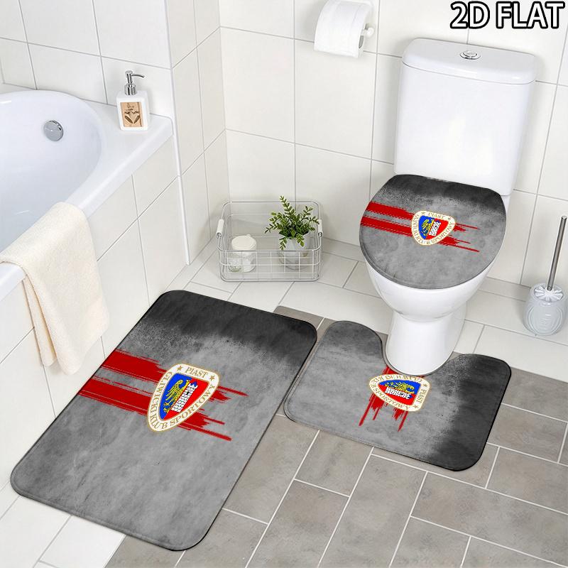 3pcs Piast Gliwice Pattern Flannel Nonslip Absorbent Washable Decorative Bathroom Home Toilet Seat Cover Mat
