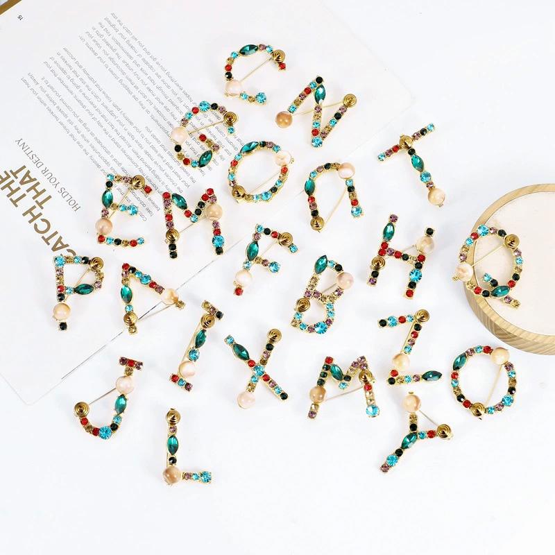 1PC 26 Letters Colorful Jewelry Gifts for Women Alphabet Brooch A-Z Rhinestone Letter Pin