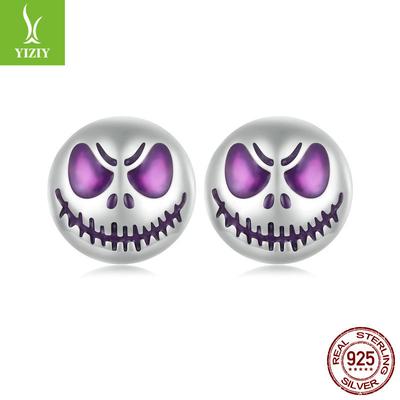 Halloween Luminous Skull Stud Earrings For Men And Women, Dark Wind Personality S925 Tremella Decoration