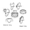 Cat Scratch Carved Crown Hollowed Out Nightclub Hip Hop Jewelry Elegant Charm 7-piece Ring Set