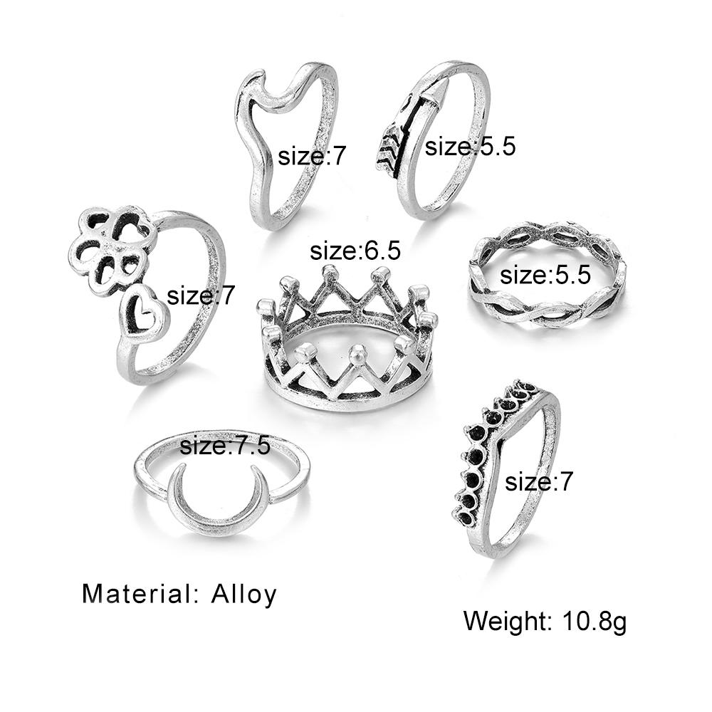 Cat Scratch Carved Crown Hollowed Out Nightclub Hip Hop Jewelry Elegant Charm 7-piece Ring Set
