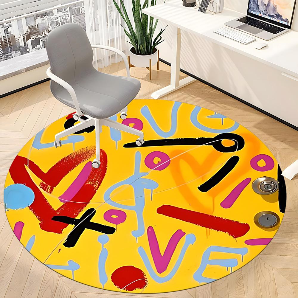 1pc Graffiti Art Office Round Rug, Non-slip, Soft and Durable Office Rug for Interior Decoration, Perfect for Office,Decoration yy260204075