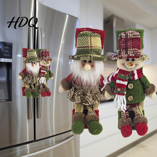 Polyester Fridge Handle Wrap 2Pcs/Set Santa Snowman Refrigerator Covers Christmas Wrap Xmas Kitchen Theme Decor Cute Decorative Door Sleeves