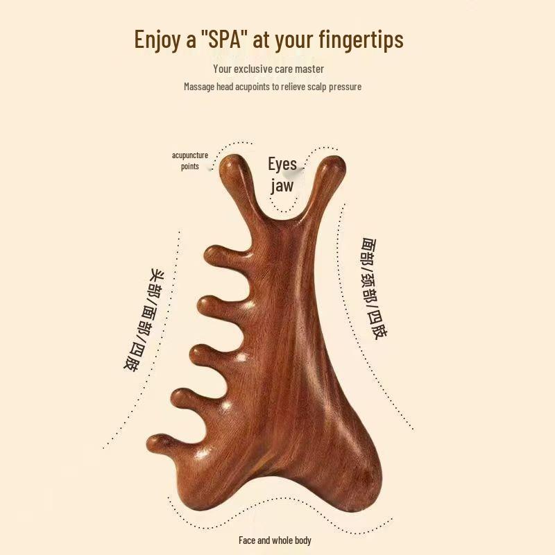 Sandalwood Meridian Five-Tooth Massage Comb for Scalp Therapy